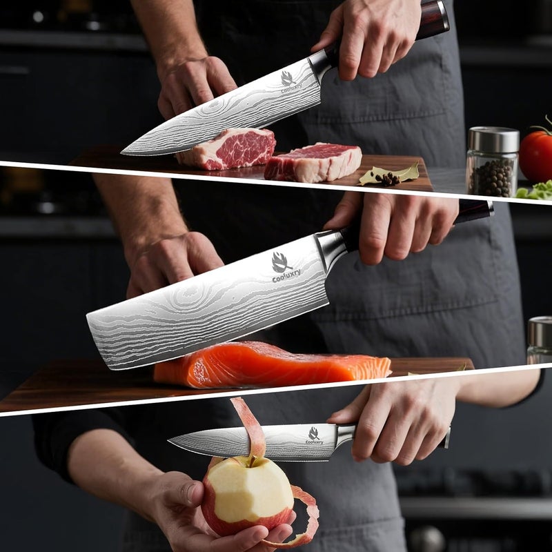 Cooluxry Kitchen Knife Set, 3 Piece Professional Chef Knife Set, High Carbon Stainless Steel Ultra Sharp Blade & Wooden Handle (3 Pcs) - Image 4